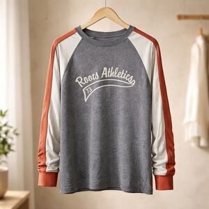 Roots Athletics 73 Raglan Long Sleeve Shirt Men’s M Grey Orange